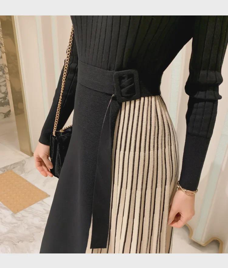 2023 Осень/Зима Женское Платье-свитер в Корейском Стиле с Кружевной Талией