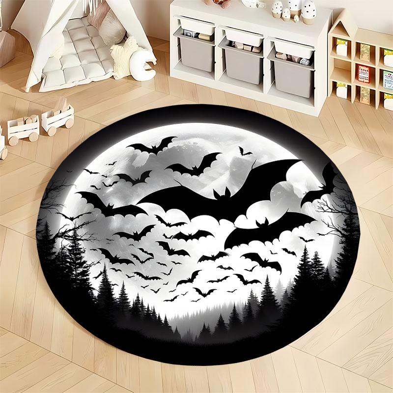 "Spooky Halloween Moonlit Bats Round Carpet for Festive Décor" round carpet for home sofa bedroom, gift