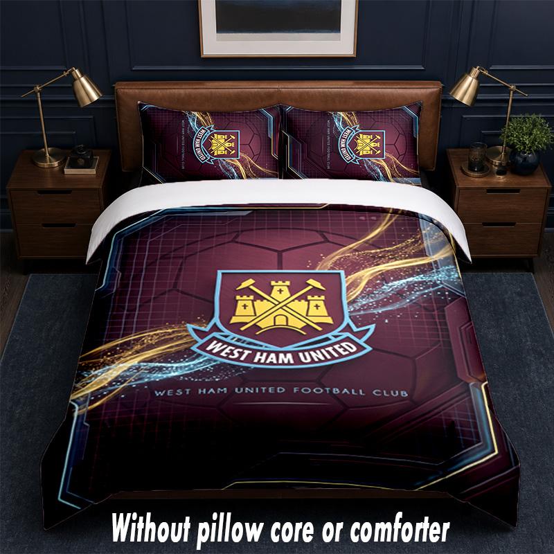 West Ham United Football Design Bed Bedding Set 1 Duvet Cover + 2 Pillowcases Soft Breathable Household Bed Linens