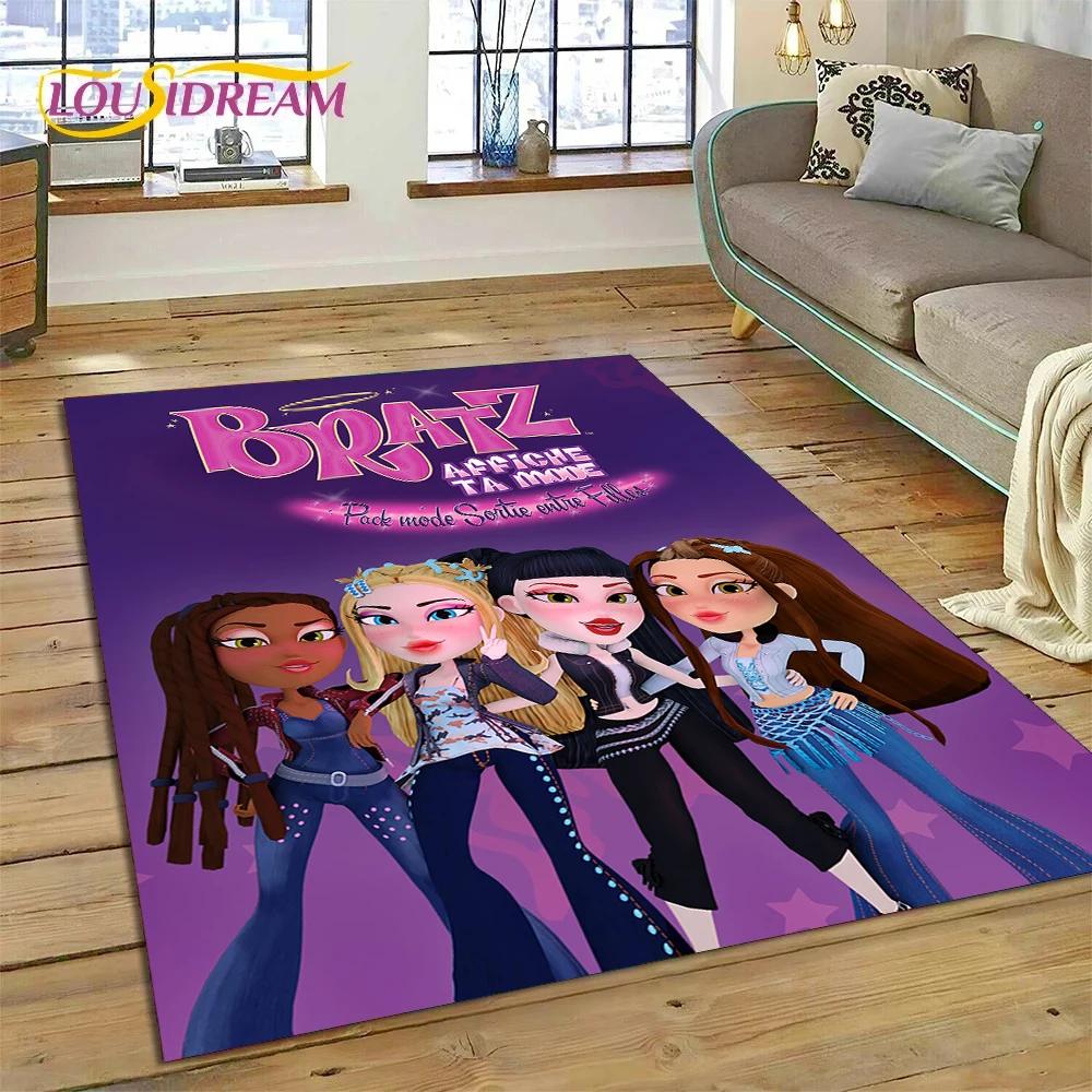 HD Мультяшная кукла Bratz Милые девочки 3D Ковер для спальни гостиной Домашний декор дивана, Детская игра Большой декор Напольный коврик