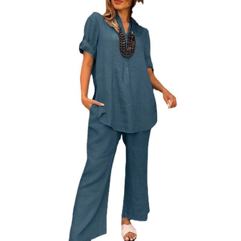 Women Short Sleeve Blouse and Pants Casual Two Piece Sets