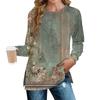Women's Fashion Casual Split Print Pleated Hem Split Loose Fit Fall Sweatshirt Long Sleeve Top