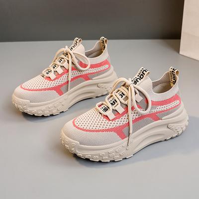 Мода 2024 года, новые повседневные дышащие кроссовки Fly Woven Mesh в корейском стиле с толстой подошвой, сетчатые красные туфли, легкие кроссовки для бега