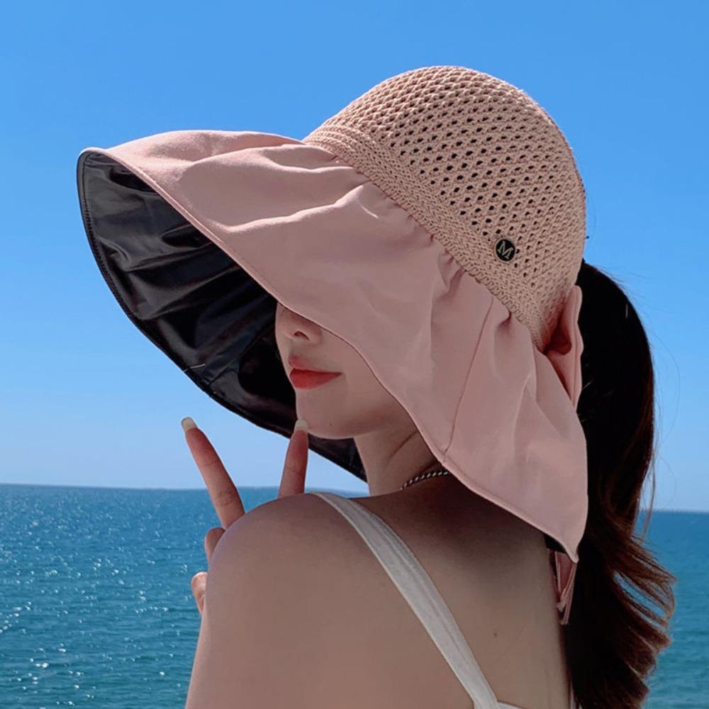 Плетеная пустая шляпа-панама с бантом, защита от солнца, виниловая, повседневная, с широкими полями, для пляжа