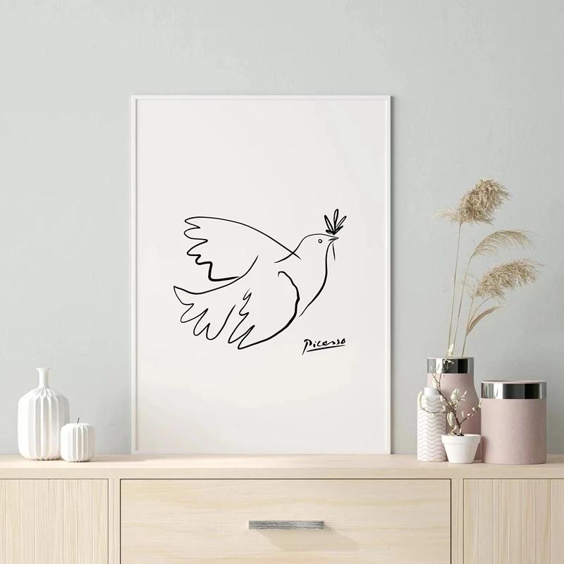 Пикассо Минималистичное Животное Собака и Голубь Мира Холст Картина Настенное Искусство Фотографии Постеры и Принты для Гостиной Спальни Домашний Декор