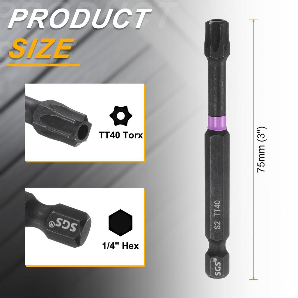 Магнитные Torx-биты для ударной отвертки T7-T55, 1/4" шестигранный хвостовик, взломостойкие, 6-лучевые, для электроинструментов