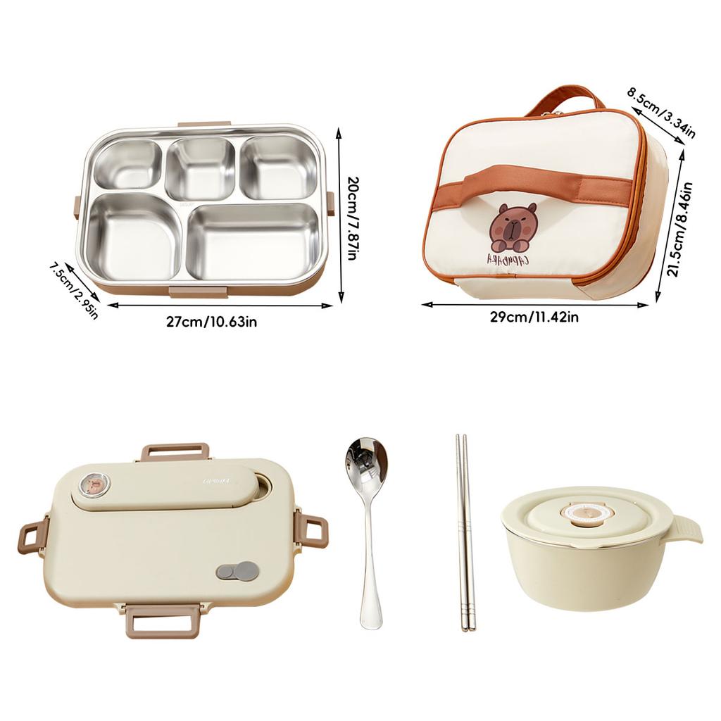 Capybara 304 Stainless Steel Divided Lunch Box With Bowl & Cutlery Microwave Students Portable Large Capacity Bento Box