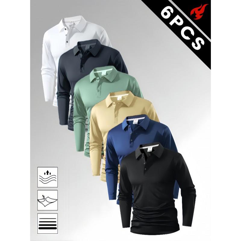Men Women Long Sleeve Polo Shirt Button Solid Color Casual Golf Travel Wear