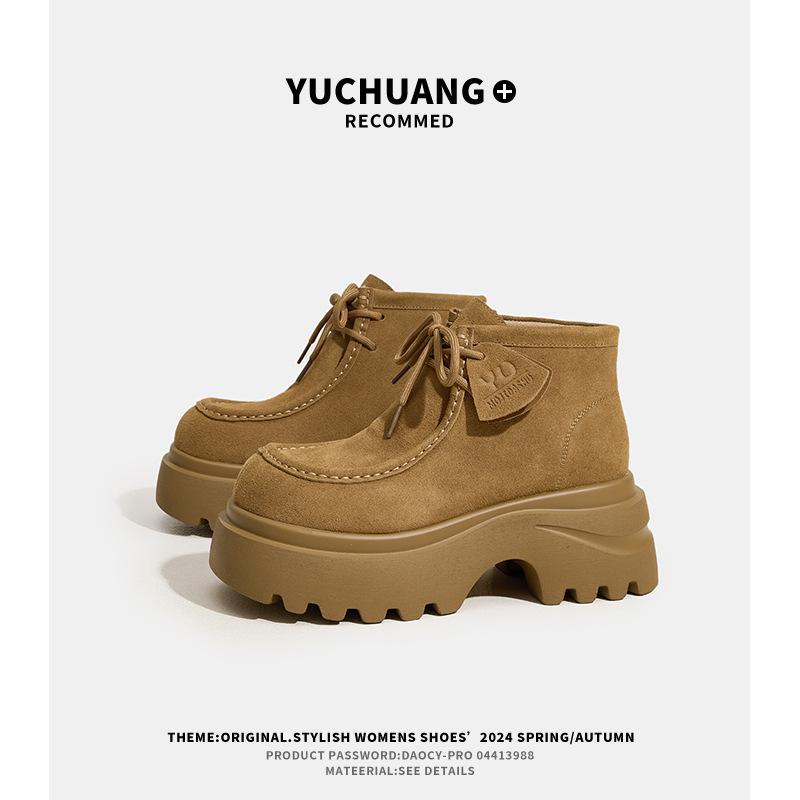 Women's Platform High-top Boots Women Retro Faux Suede Casual Short Boots High Quality Thick-soled Heightening Ankle Boots Mujer