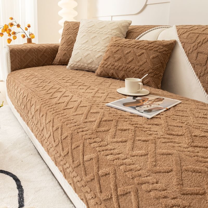 Solid Color Plush Sofa Cushion Winter Thickened Non-Slip Seat Cushions Winter Minimalist Sofa Cover All-Inclusive Cover Cloth