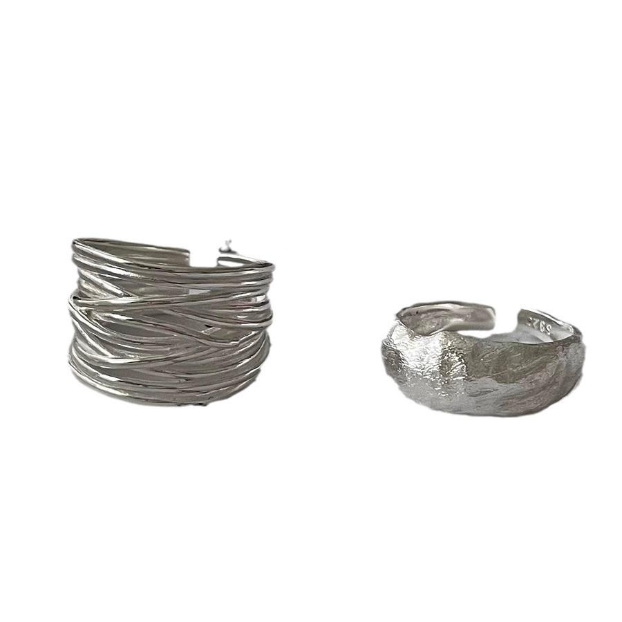 Women's Wide Band Geometric Frosted Matte Open Ring, S925 Silver Plated Creative Index Finger Design