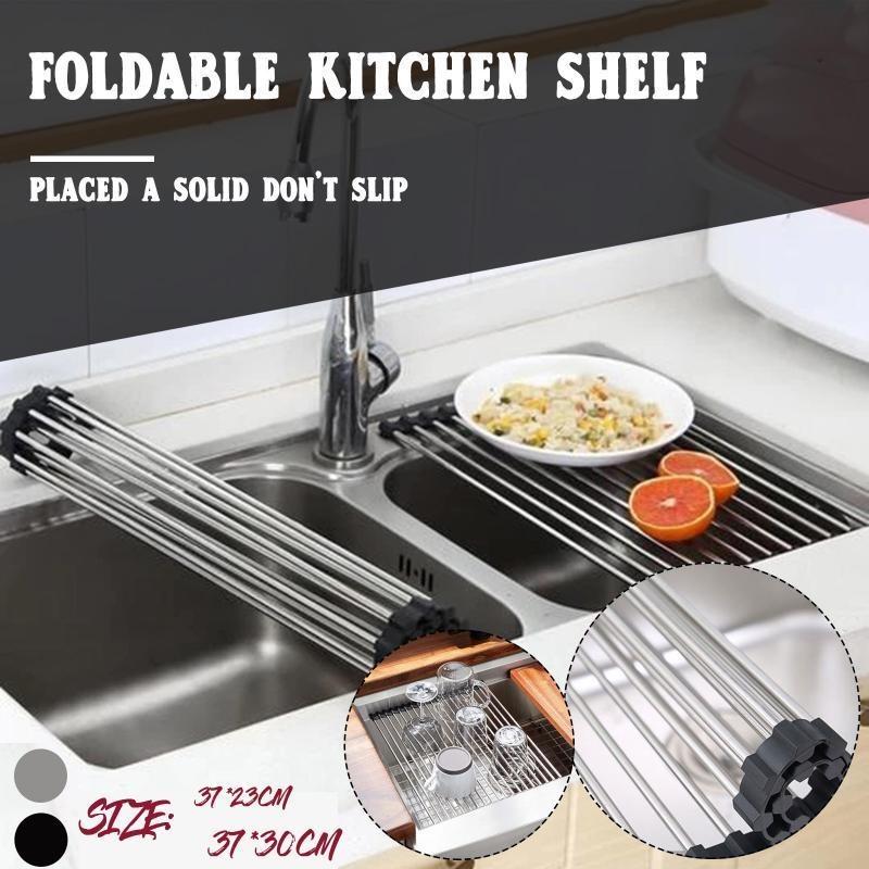 2023 Over The Sink Roll-up Dish Drying Rack Sheet Pan Bottle Food Drainer Mat Strainer Basket Sieve Drainer Cleaning Gadget 37x23cm 37x30cm