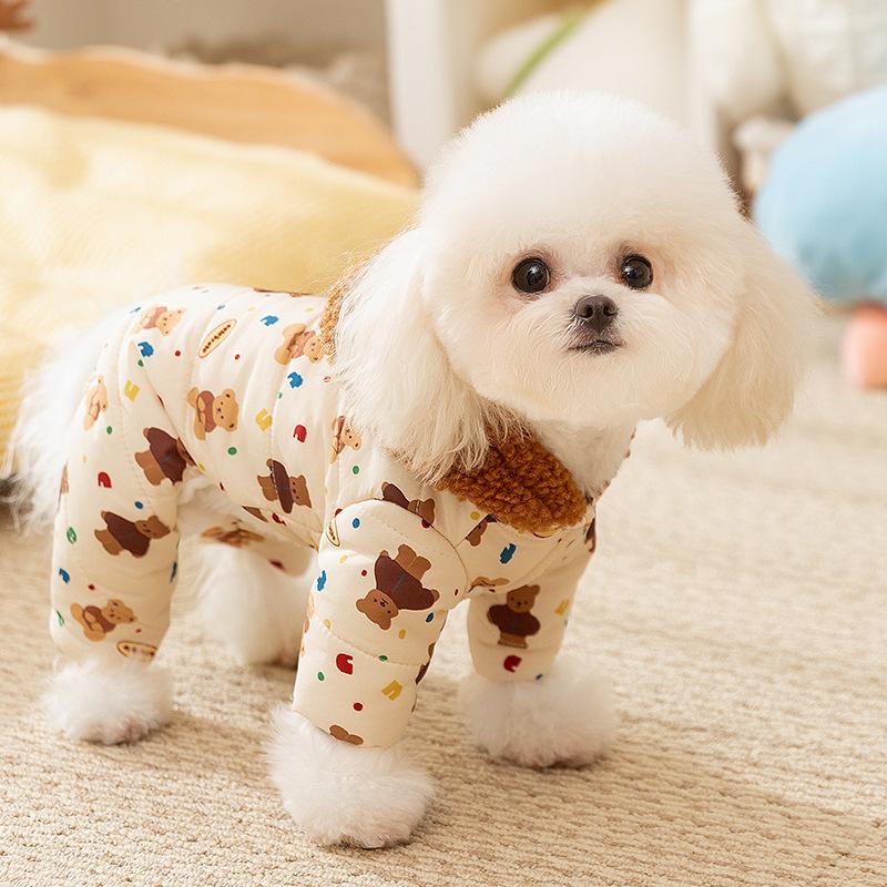 Для собак маленьких и средних размеров, полностью напечатанная стеганая хлопковая тяговая четвероножка с хлопковой подкладкой для кошек, утолщенная теплая одежда для домашних животных