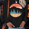 Womens Crew Neck Forest Landscape Print Long Sleeve Casual T-Shirt Polyester Printing Perfect Fall Spring Seasons