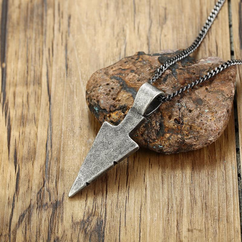 Man Necklace, Arrowhead Kunai Pendant,Stainless Steel Primal Tribal Spear Necklaces,Men Kunai Ethnic Viking Necklace