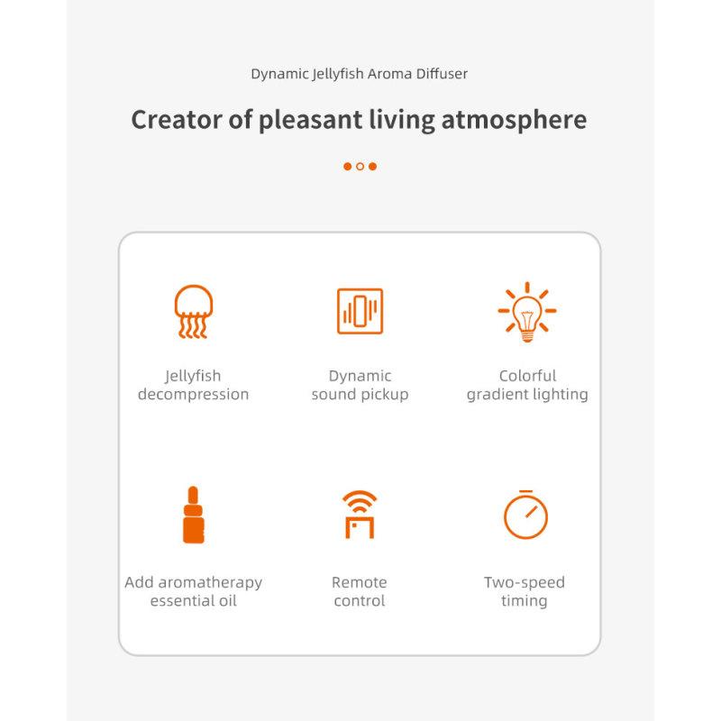Цветной градиентный ночной свет, двухскоростной кинетический увлажнитель воздуха в форме медузы, большой резервуар для воды, аромадиффузор