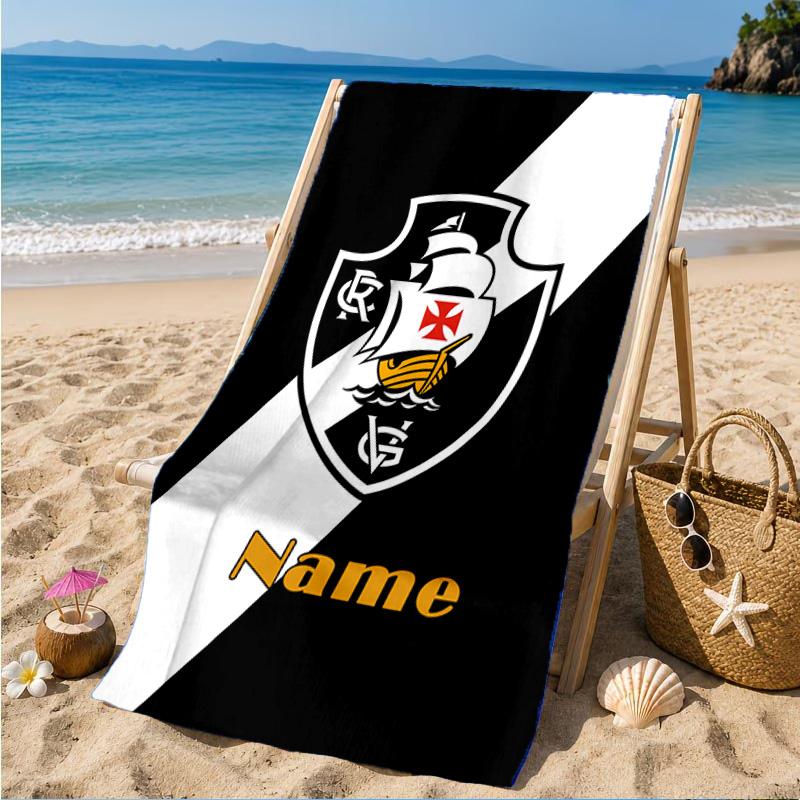 Custom Name Beach Towel Vasco Football Crest Emblem Microfiber Beach Towel, Lightweight for Summer Travel, Swimming Pool Fan Birthday Gift