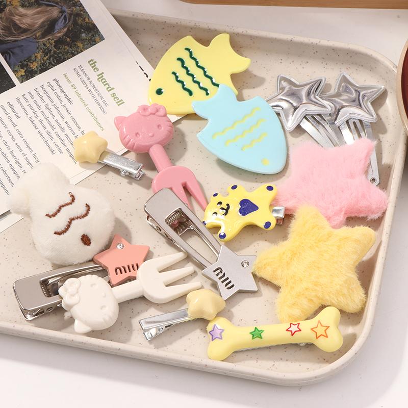 15 шт./компл., милая заколка для волос для девочек-студенток, плюшевые звездочки, милая рыбка, сушеная заколка для волос, челка, боковая заколка