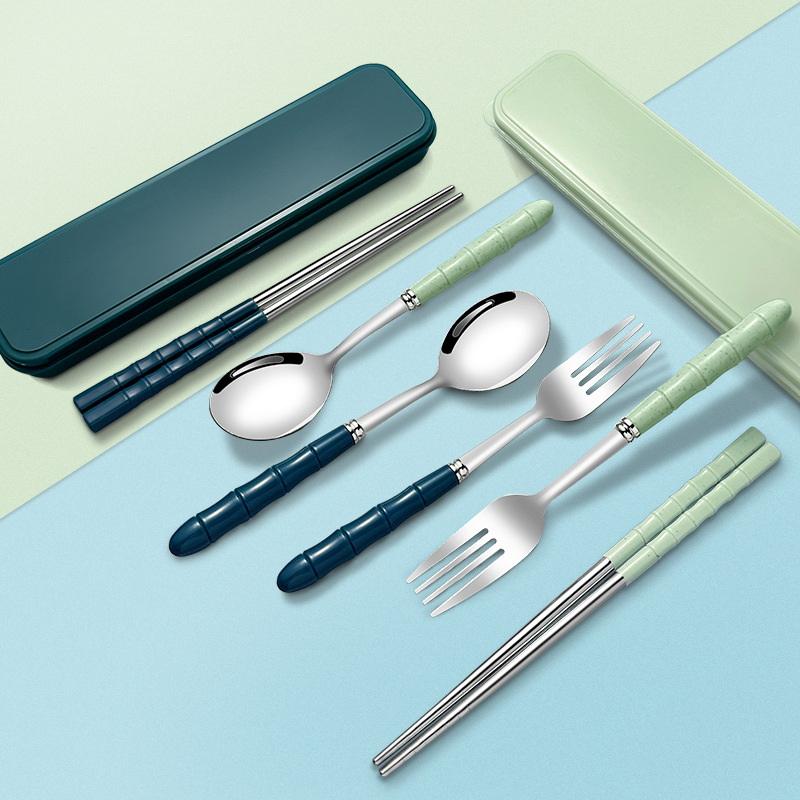 3 шт. Нержавеющая сталь Портативная Студенческая Посуда Открытый Дорожный Бокс Ложка Вилка Палочки для еды Набор Взрослый Подарок Столовые приборы