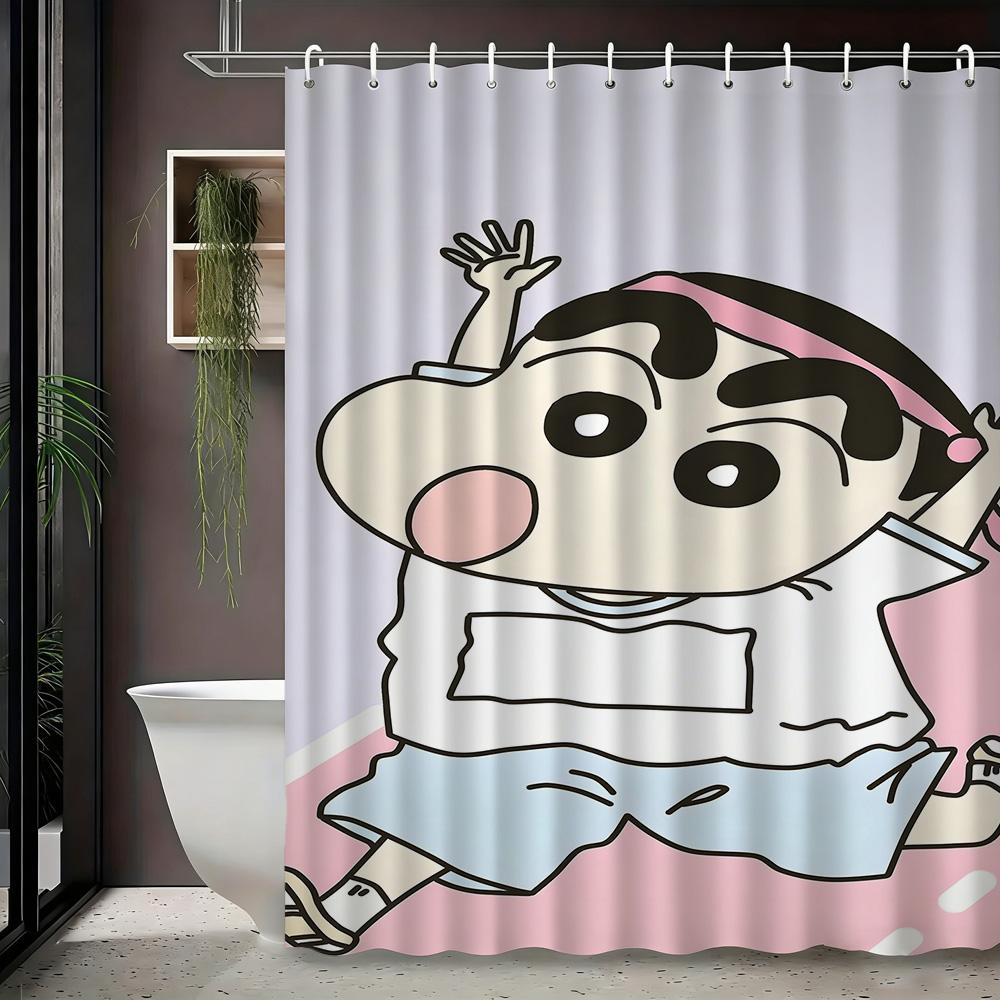 Шин-чан Ковбойская веревочная качель 2D-печать Водонепроницаемая шторка для душа, Декор для ванной комнаты Голубое небо С крючками