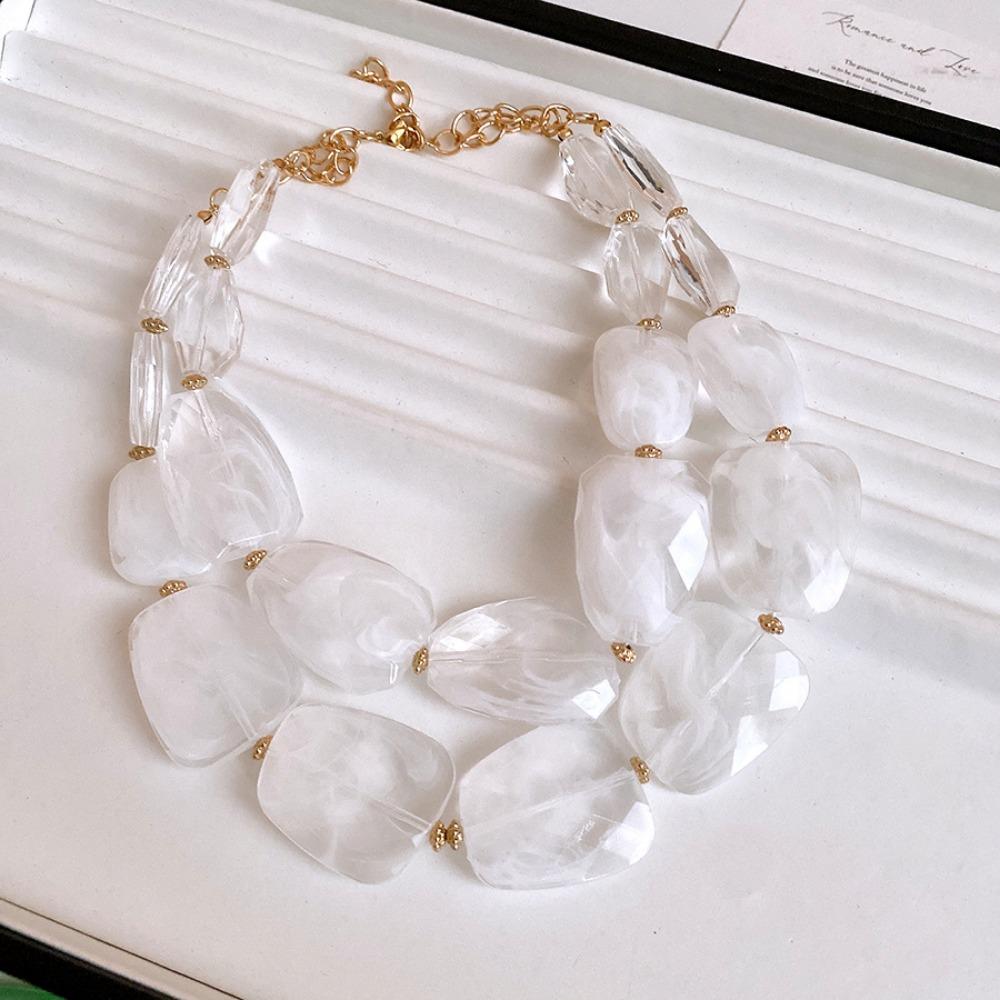Irregular Acrylic Beaded Double-layer Necklace Exaggerated Fashion Jewelry Beaded Necklace Dopamine Color Clavicle Chain Gift