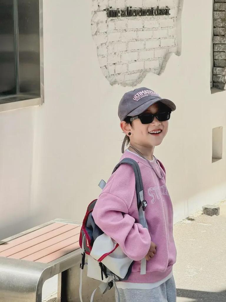 2024 Autumn Korean-Style Kids' Letter Print Spliced Sweatshirt - Casual Two-Piece Look for Boys & Girls