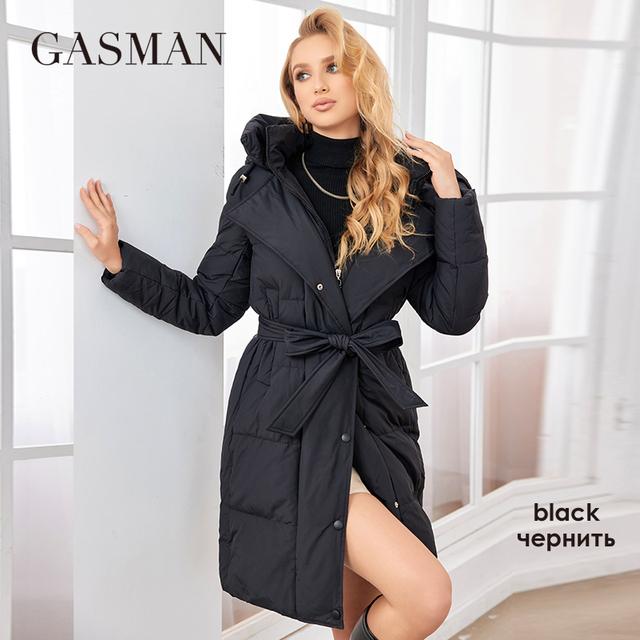 GASMAM 2023, зимние пуховики, женские теплые длинные классические куртки на молнии со шнуровкой, тонкие парки с карманами и капюшоном, женские пальто, парка 83300