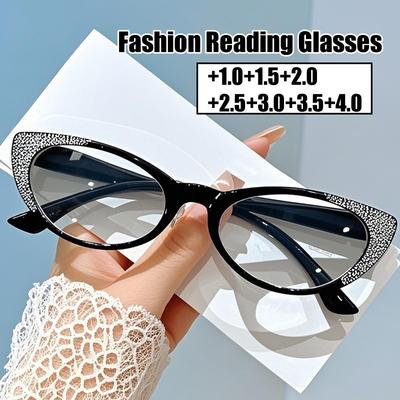 Женские и мужские модные очки для чтения, женские ретро-очки сверхлегкие очки для пресбиопии в стиле «кошачий глаз», роскошные очки для дальнего зрения с блестящими бриллиантами