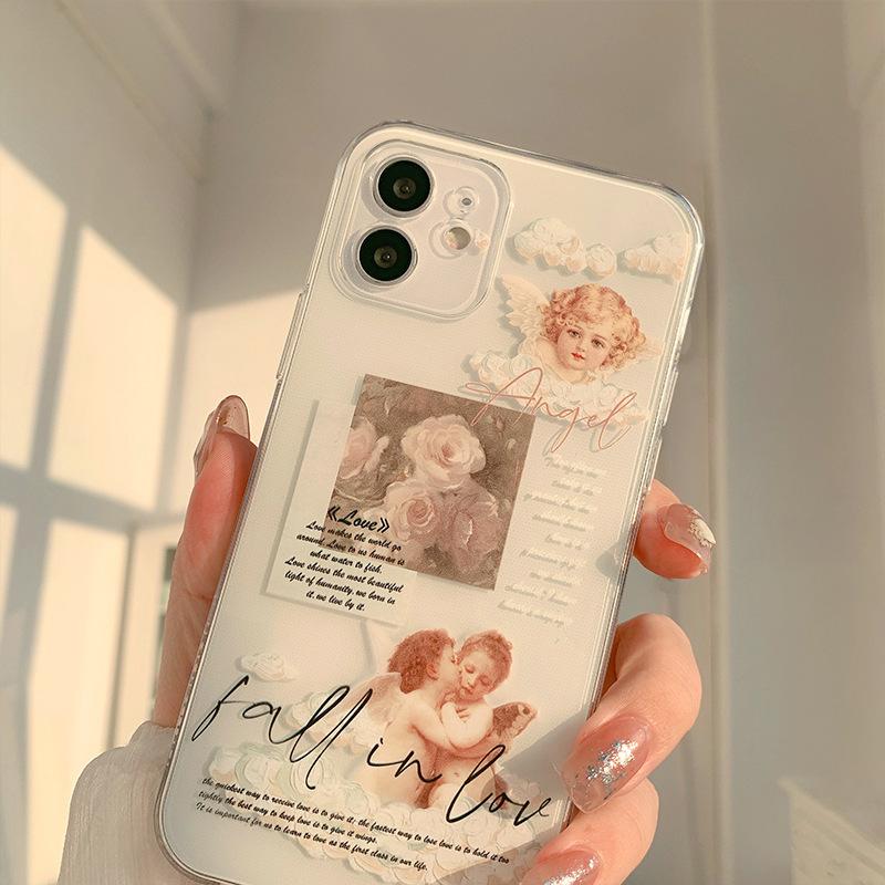 Retro Angel Rose Phone Case Suitable for iPhone 13, iPhone 14, iPhone 15, iPhone 16 Pro Max