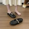 Весна и лето четыре сезона новые туфли женские на квадратном каблуке квадратный носок металлическая пряжка передняя сумка пустые полушлепанцы повседневные шлепанцы для мамы