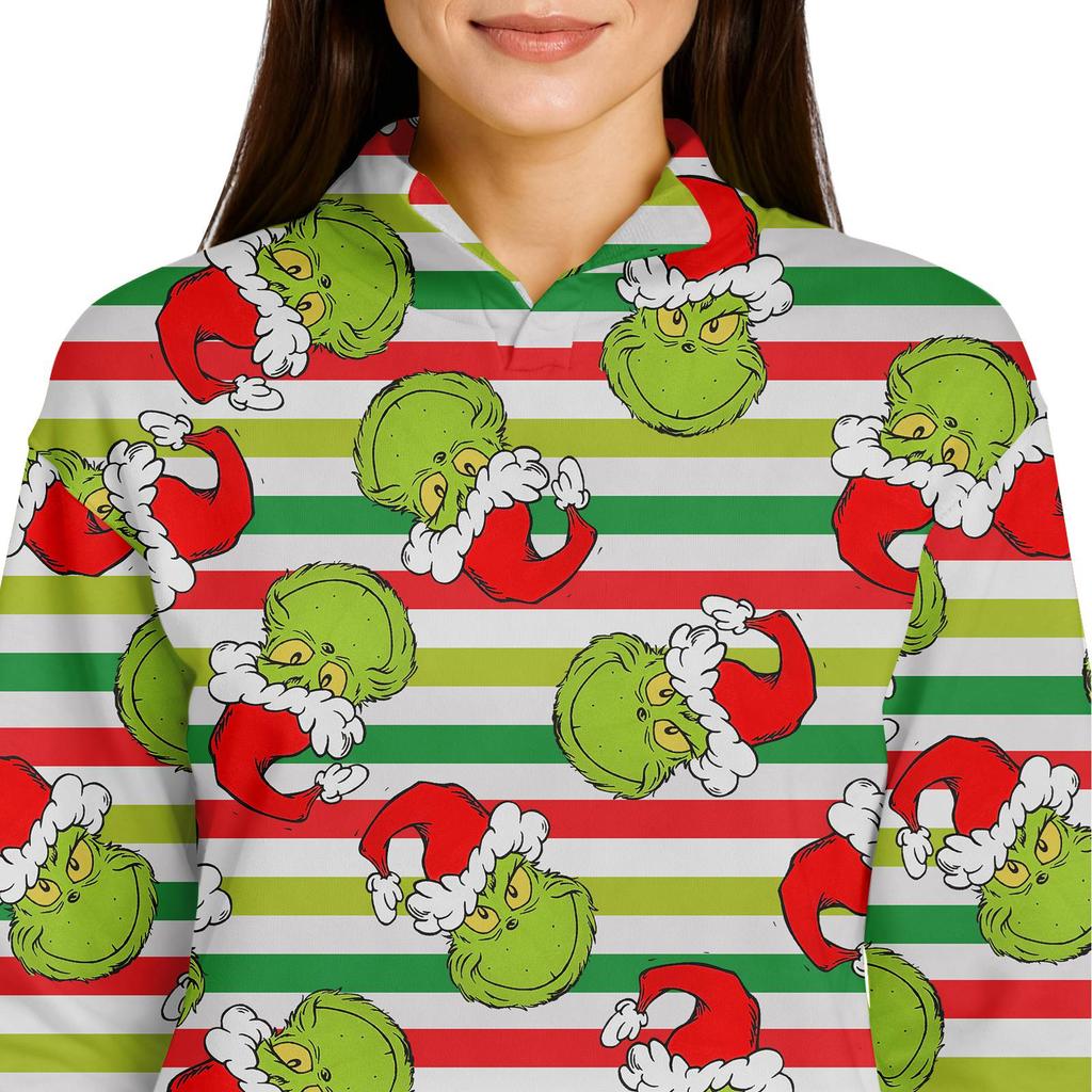 Женский пуловер с воротником-стойкой, топ с длинным рукавом, принт к Рождеству, спортивный топ