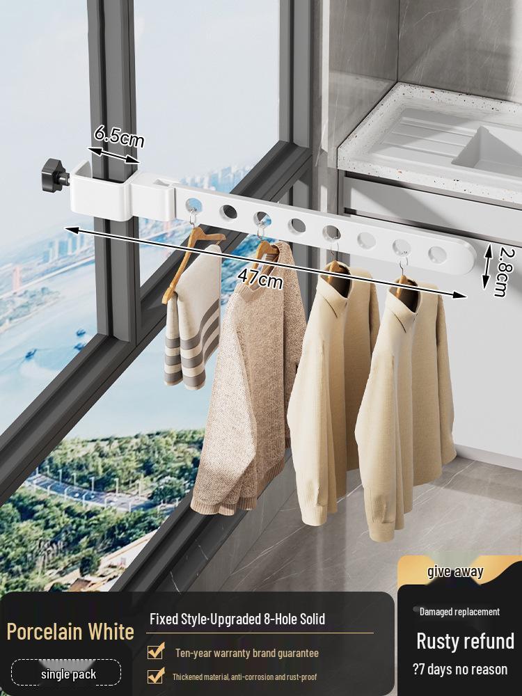 Aluminum Balcony Clothes Drying Rack with Snap-On Anti-Theft Clips for Window Frames - No Drilling Needed