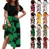 Women's Casual Cute Pattern Print Round Neck Midi Dress Basic Classic Outdoor Everyday Short Sleeve Loose Dress