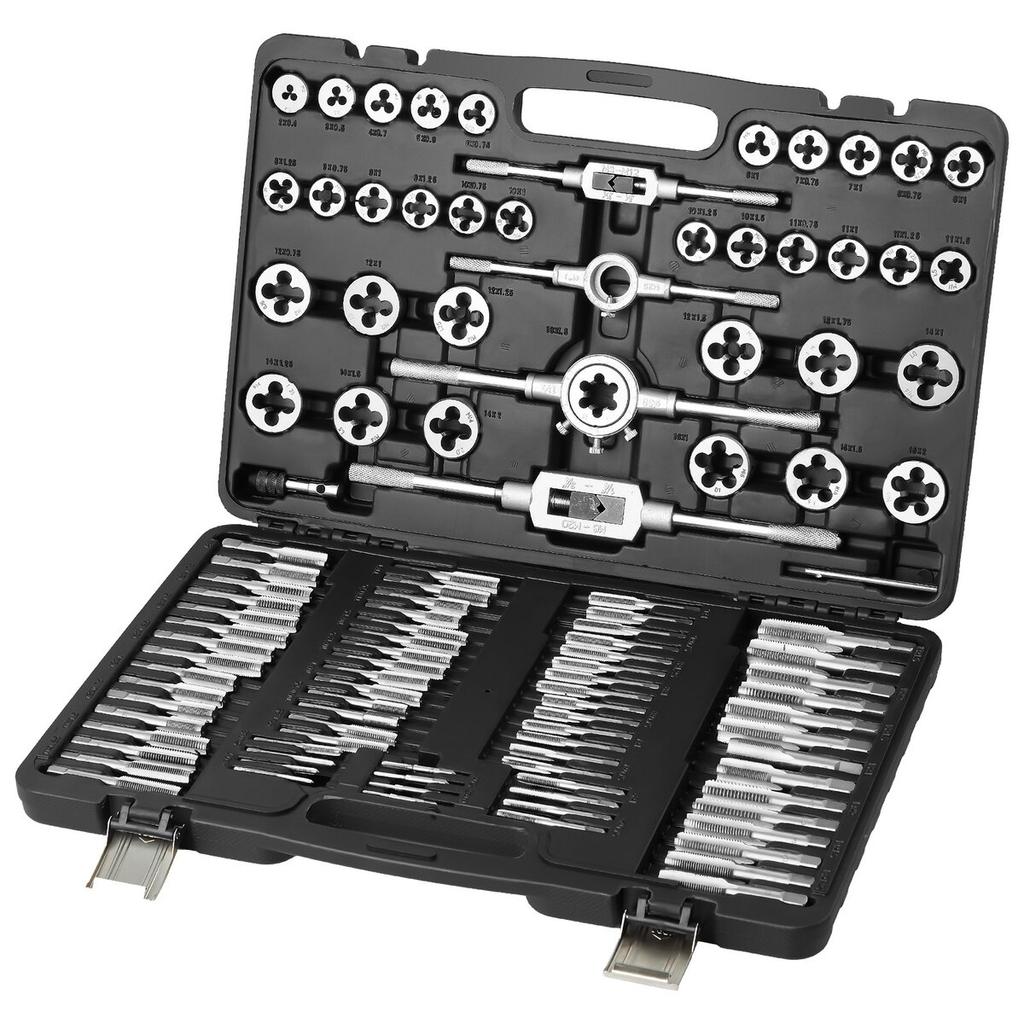 Tap and Die Set, 110-Piece Include Metric Size M2 to M18, Bearing Steel Taps and Dies, Essential Threading Tool for Cutting External Internal Threads,
