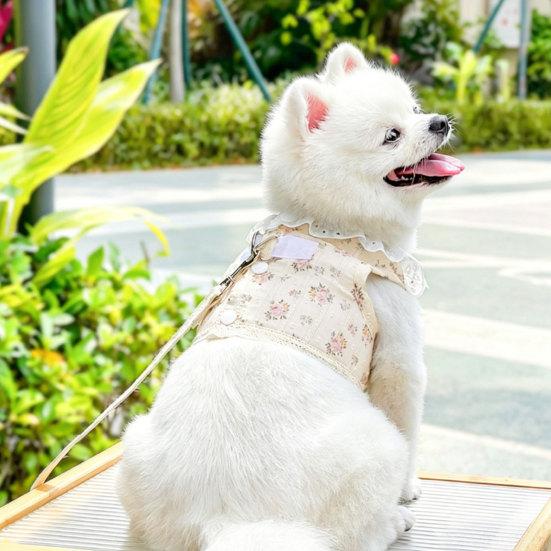 jijijing 1 Set Dog Harness And Leash, Floral with Lace Trim, Breathable Stylish Leash for Small Dogs