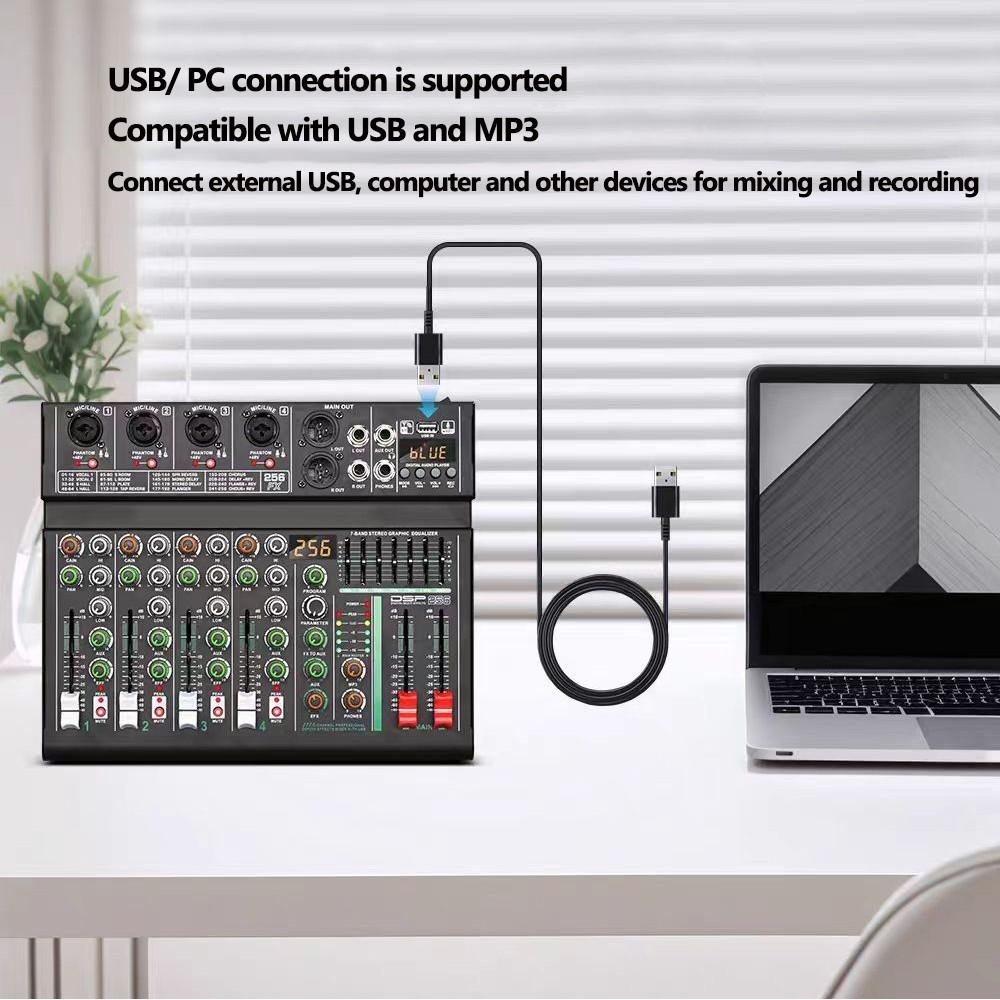 256DSP Outdoor USB Sound Card Home KTV Bluetooth 4/6 Channel Mixer Professional Mixer Audio System 16 Digital Reverberation