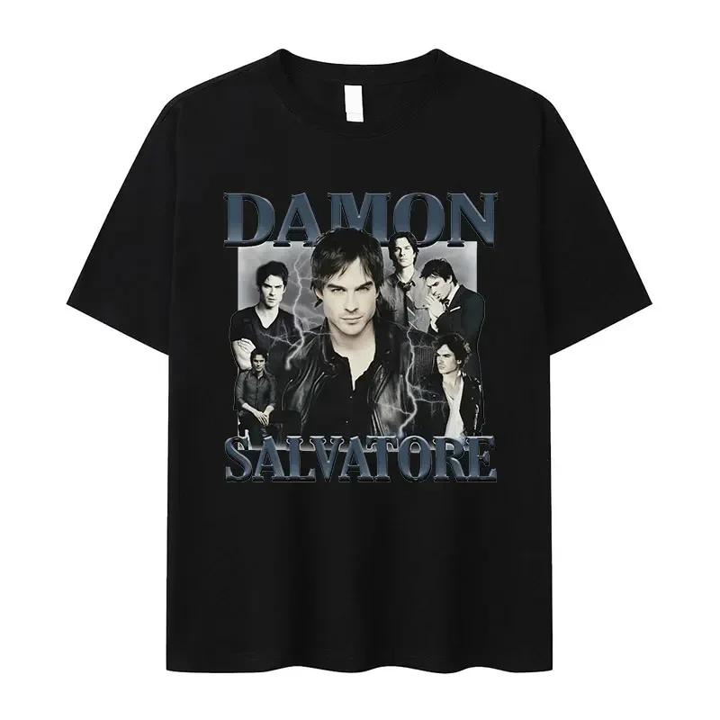 Футболка с принтом Damon Salvatore IanSomerhalder для ТВ-драмы, унисекс, ретро, готическая мода, оверсайз, унисекс, уличная мода