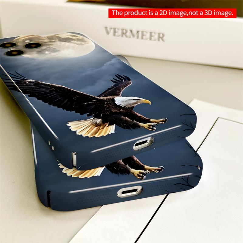 2DFlat Bald Eagle Soaring Under Full Moon All inclusive film hard iPhone case, compatible with iPhone 18 Pro Max 17 16 15 14 13 12 11