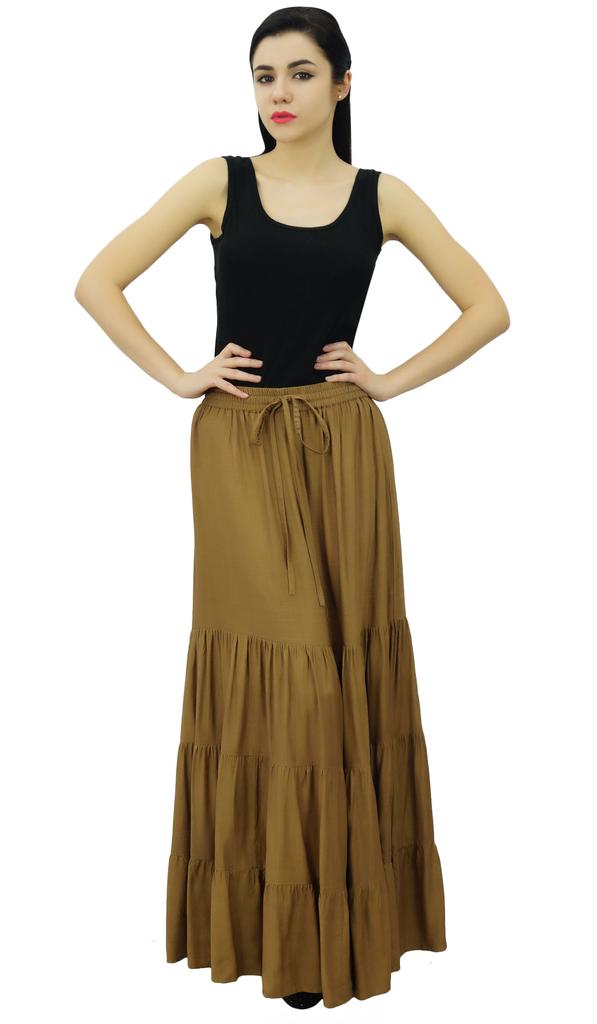 Bimba Длинная расклешенная юбка макси-ярус в стиле бохо с эластичной резинкой на талии из вискозы в стиле бохо