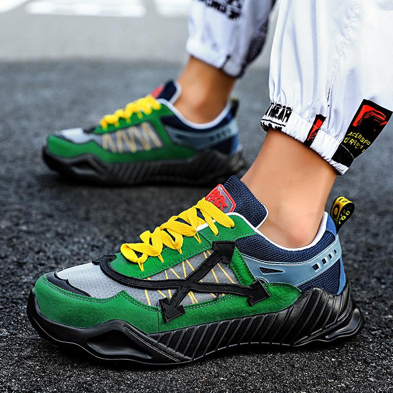 Europe Station Four Seasons Men's Shoes Green Daddy Shoes Flow ins Wind Arrow Shoes Fashion Low Top Board Shoes