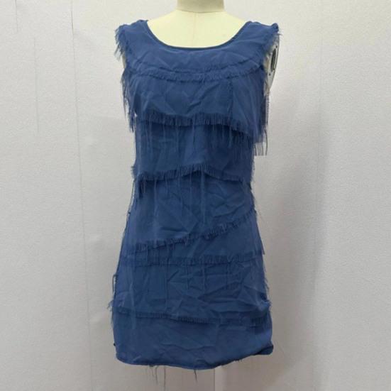 Леди летнее платье с бахромой, рваные, многослойные, без рукавов, с круглым вырезом, сплошной цвет, длиной до колена, пуловер трапециевидной формы с наклонным краем, повседневное платье миди для свиданий