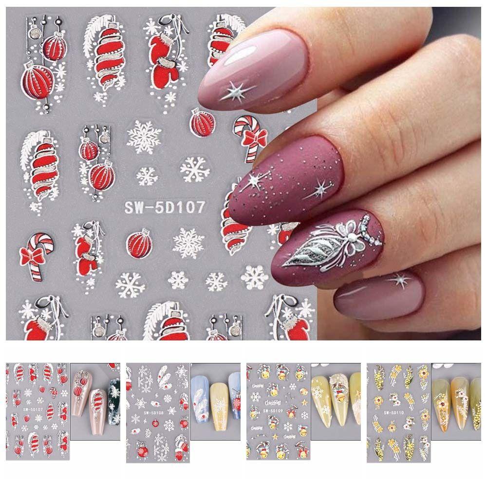 Manicure Ornaments Christmas Nail Stickers DIY Nail Charms Christmas Nail Decals Colorful   Lady