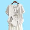 Women Fashion Cotton Linen Top Blouse Summer&fall Short Sleeve T-shirt Laides Casual Floral Print Loose Blouse