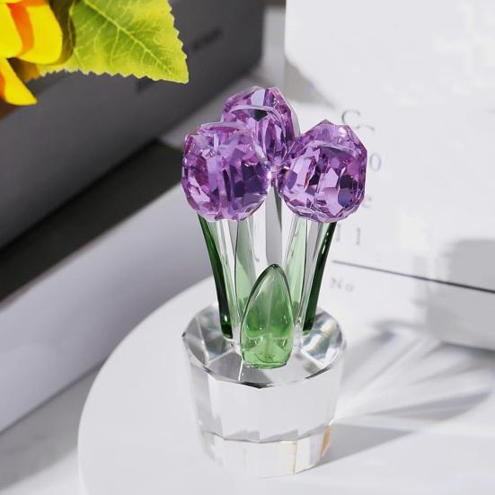 Коллекционная фигурка тюльпана из искусственного хрусталя, прозрачный тюльпан, стеклянный букет цветов, подарки на День святого Валентина, день рождения, женщине, девушке, жене
