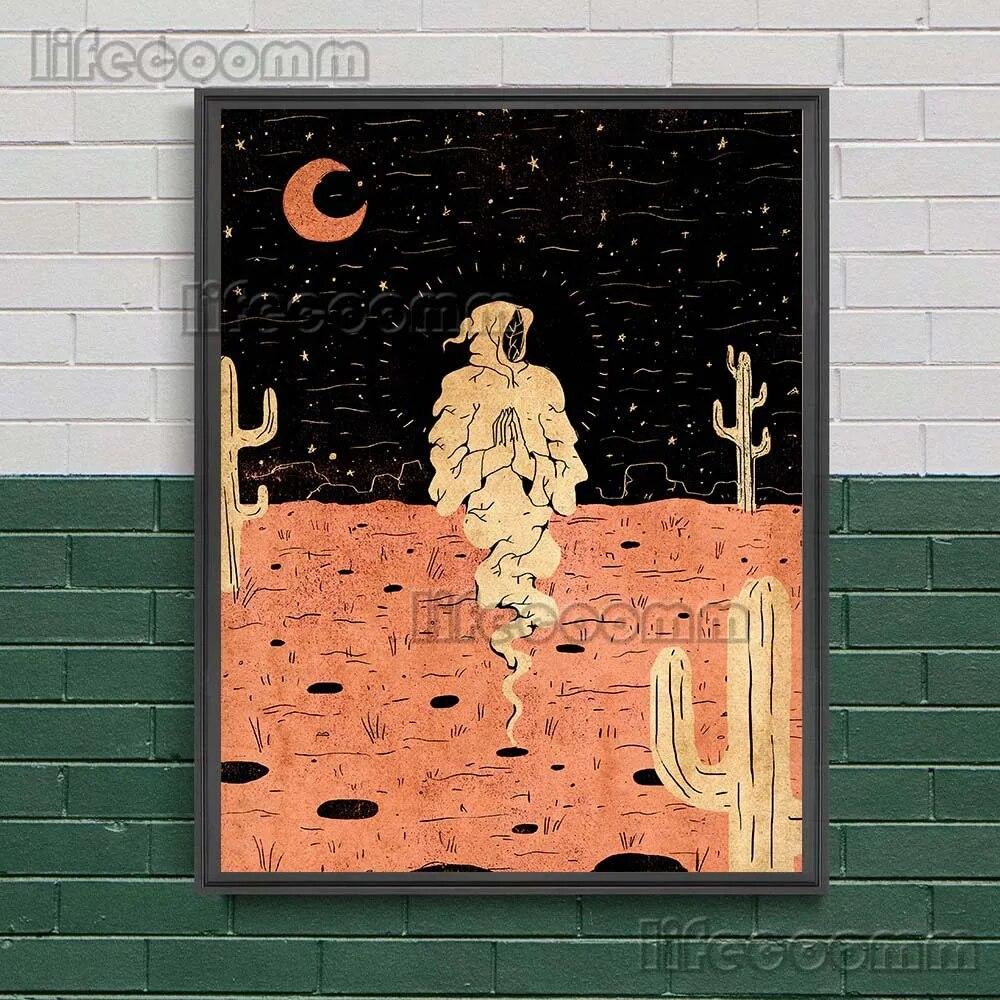 Таинственный ужасный змей и сундук с сокровищами ведьмы, настенная живопись на холсте, абстрактное языческое колдовство, элемент, печать плаката, без рамки