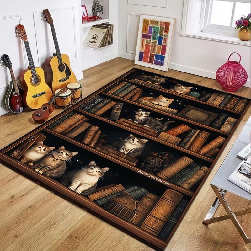Vintage Library Rug for Study RoomBookshelf Patterned Carpets,Classic Home Decor Elements Anti Slip Carpet Can Be Machine Washed