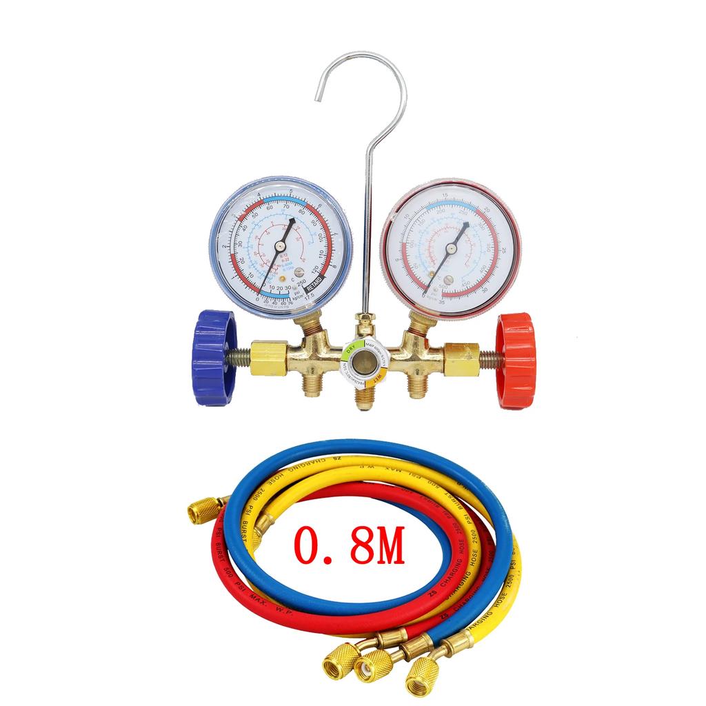 3-way AC Manifold Meter, HVAC Refrigerant Diagnosis and Charging Tool, Support R12, R22, R404A,R134A, Adjustable Quick Connector