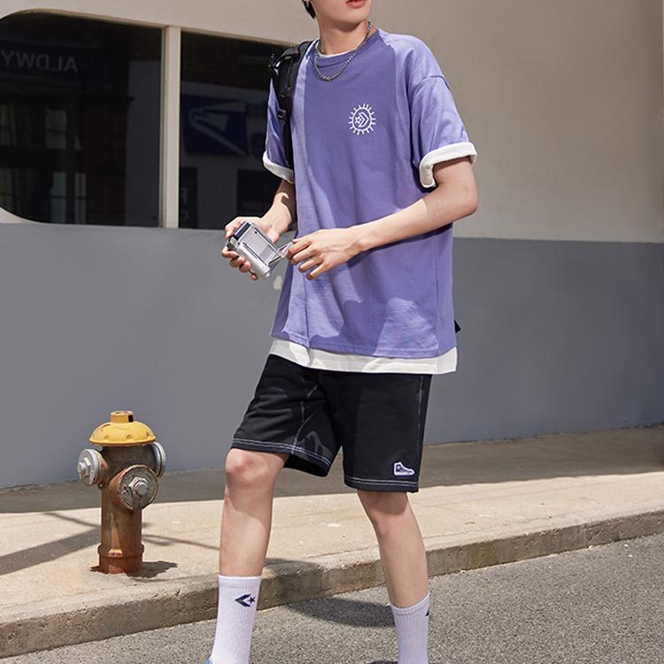 Converse Футболки Мужские Фиолетовые С Круглым Вырезом Умеренный Прямой Крой 10023994-A02