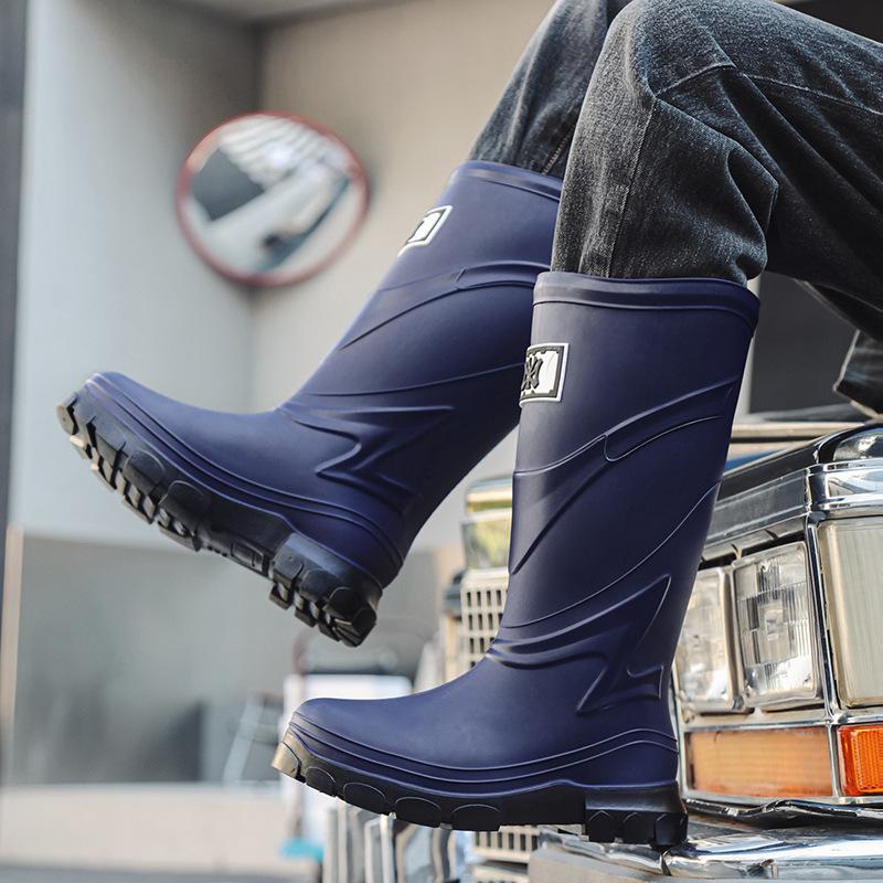 High Tube Rain Shoes Men's Non-slip Waterproof Fashion Medium Tube Rain Boots Warm Rubber Shoes Kitchen Work Long Tube Water Shoe Cover Shoes