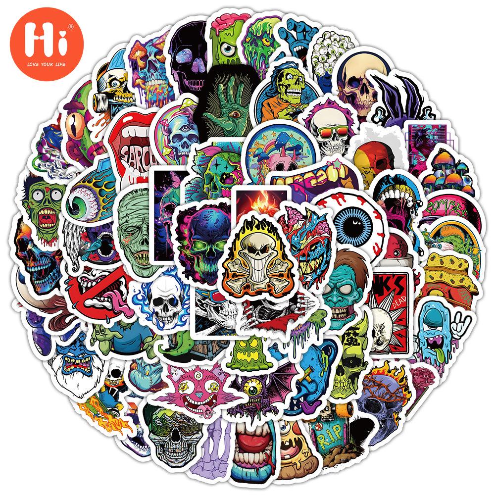 100 Cool and Colorful Skull Stickers, Decorated Luggage Notes, Handbooks, Desktop Waterproof Stickers for Children
